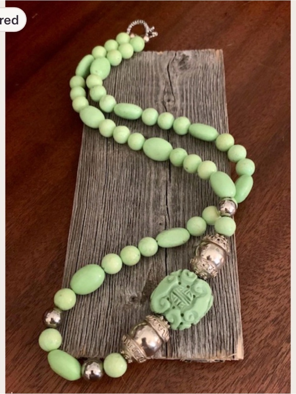 Green Applejack and Carved Beaded Necklace.
